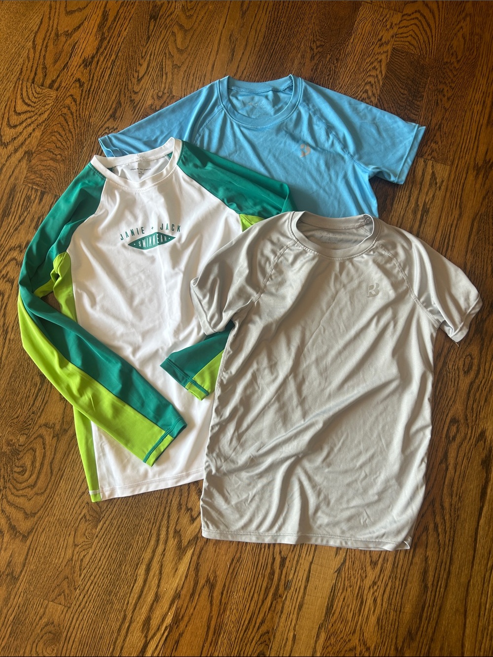 Janie and Jack Light Blue, White & Green Kids Performance Tees Set